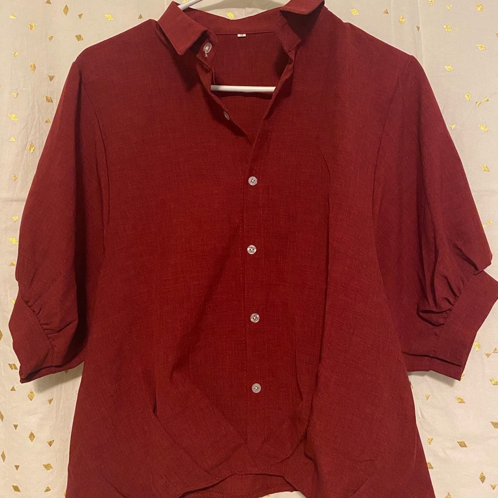 Button-up red blouse